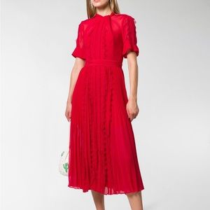❤️Self-portrait red pleated lace dress knot neck NWOT
